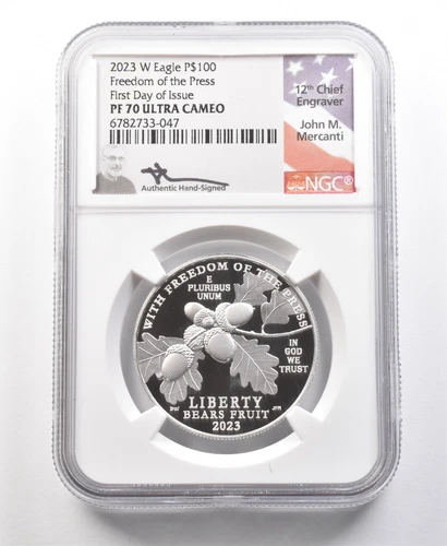 2023-W $100 American Platinum Eagle FDOI Mercanti 1 Oz Press PF70 NGC *1127