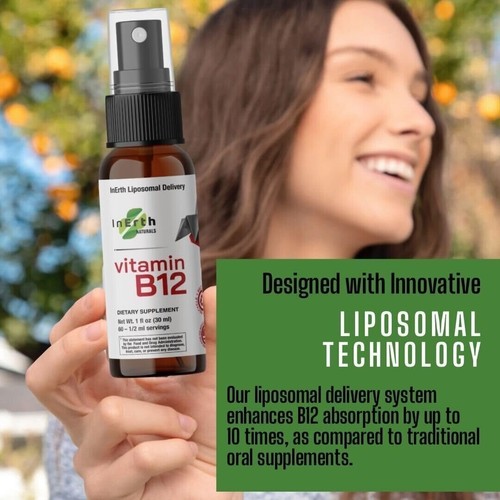 InErth Liposomal Vitamin B12 Liquid Drops - 1000 mcg Sublingual Methylcobalamin - Picture 6 of 7