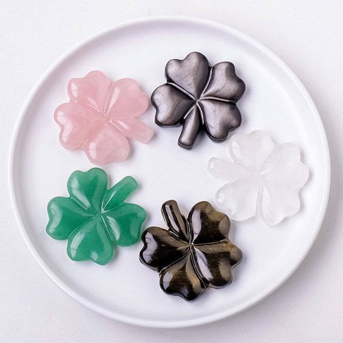 Natural Quartz Crystal Carved Lucky Four Leaves Clover Energy Stone Reiki - Picture 3 of 13