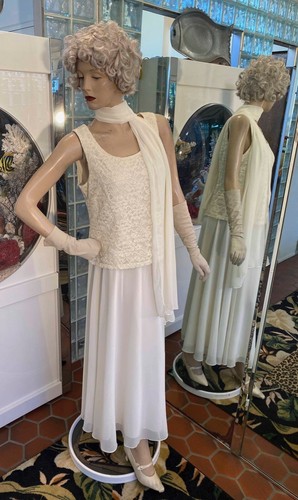 Drop waist Ivory Lace Gown & Boa Scarf Size 10 NWT Elegant Maxi - Picture 7 of 12