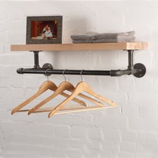 Wall Mounted Towel Rack Shelf Bathroom Shelf Towel Rack with Wooden Shelving