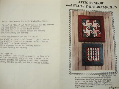 ATTIC WINDOW and SNAILS TAILS MINI QUILTS pattern SEW 