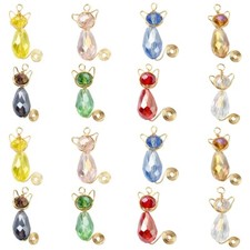 16x Glass Copper Wire Cat Kitten Dangle Charm Pendants for DIY Jewelry Making