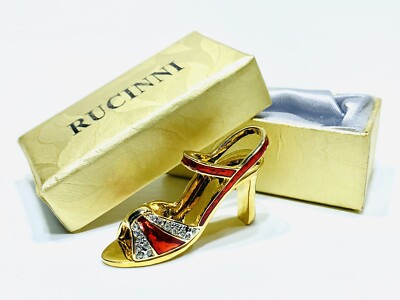 RUCINNI Ladies Mini High Heel Sandal Shoe Swarovski Crystals Gold Red RB441GN