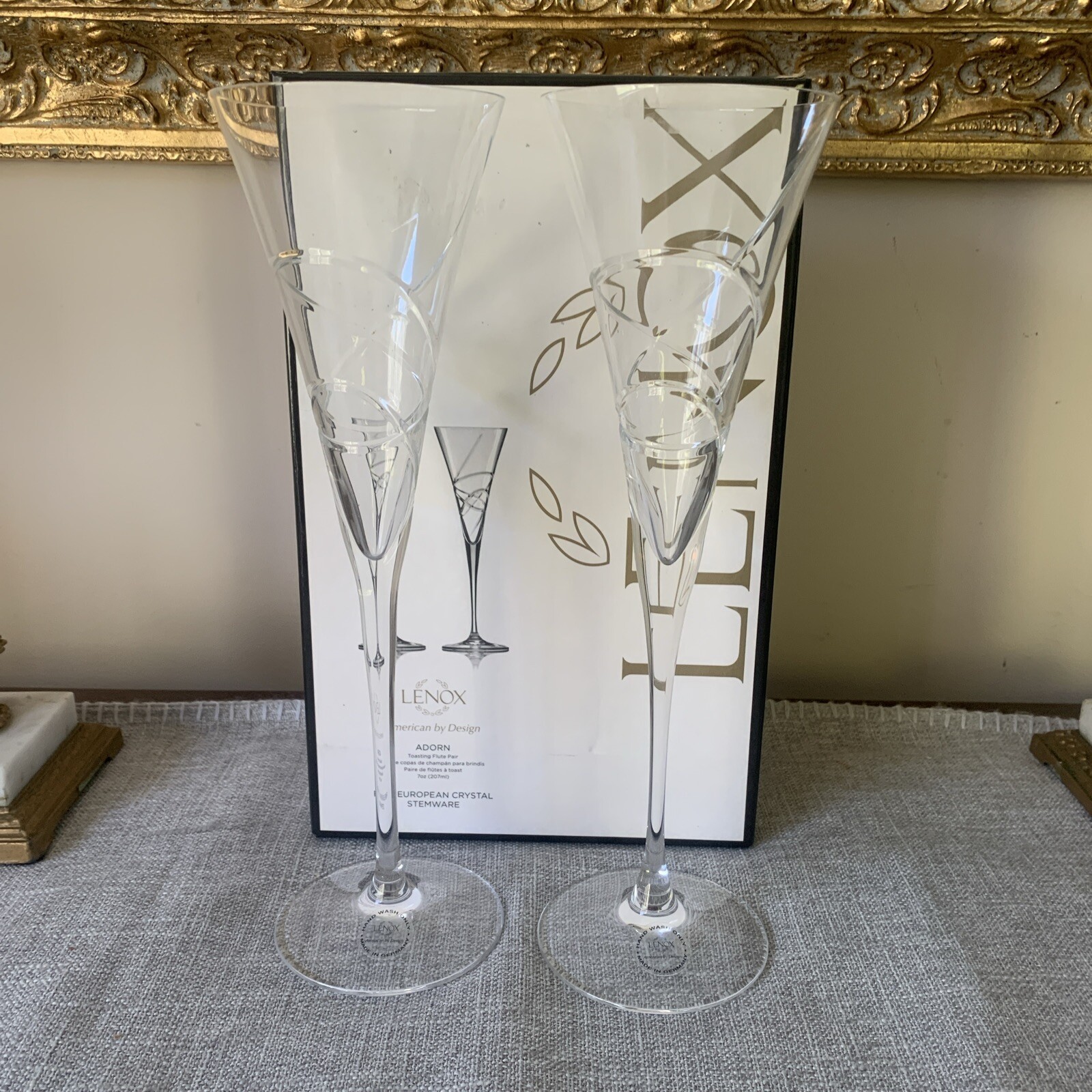 NIB Lenox Adorn Set of 2 Fine European Crystal Stemware Toasting Flutes 7 oz