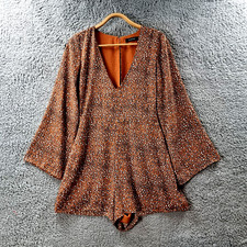 GLASSONS Womens Jumpsuit Size 10 Tan Brown White Black Long Sleeve V-Neck Shorts