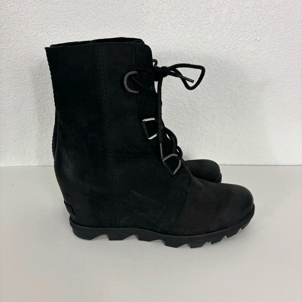 sorel mid calf lace up wedge heeled boots