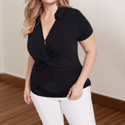 I.N.C. International Concepts Womens Twist Front Top Deep Black Size 0X NWT - 第 1/3 張圖片