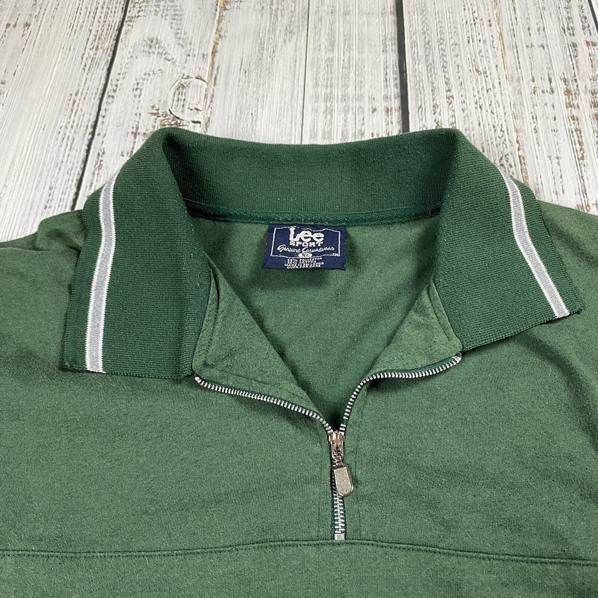 VTG 90S LEE SPORT 1/4 ZIP POLO RINGER SHIRT MENS GREEN STRIPED