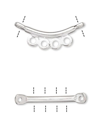 Drop, 50 Silver Plated Brass 13x2mm Curved Flat Link Bar Connectors with Loops *