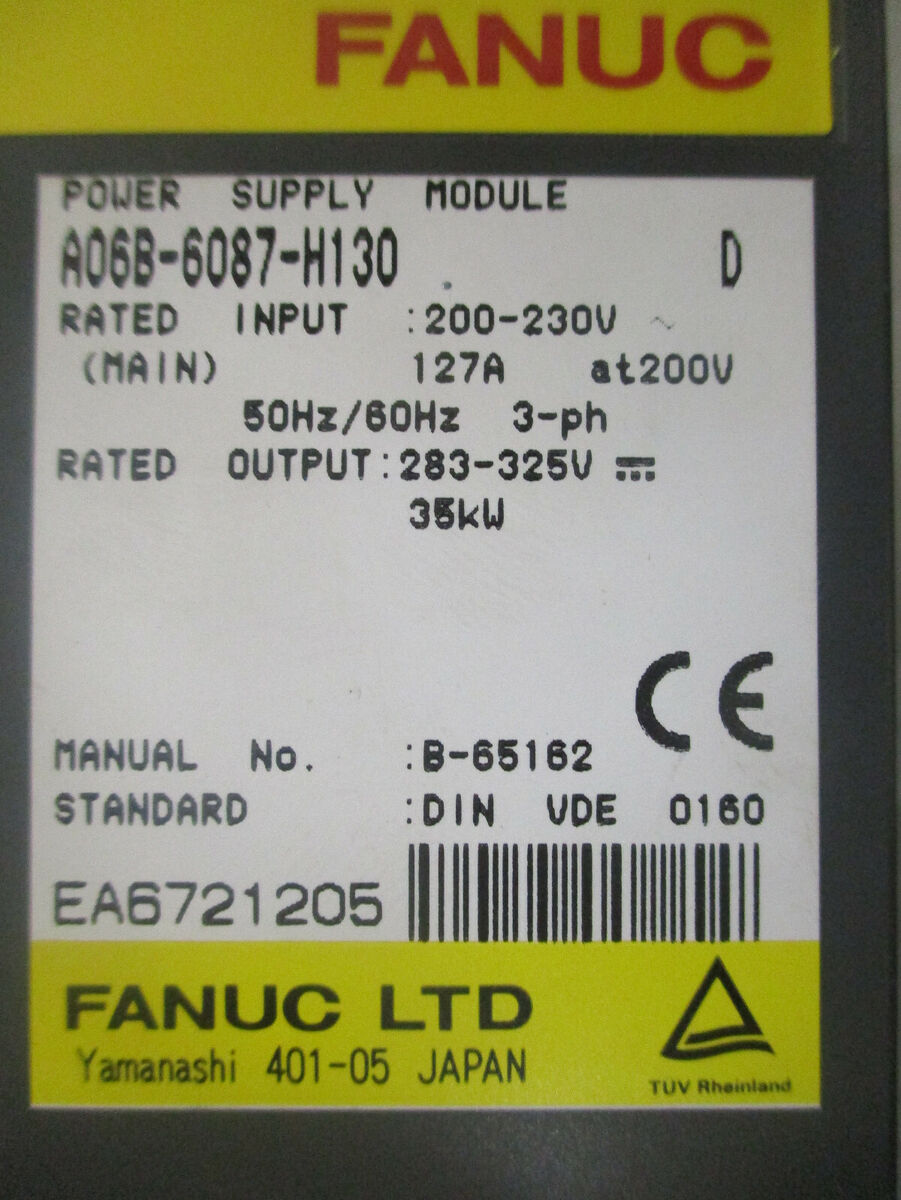 Fanuc A06B-6087-H130 DC Power Supply Module 200-230VAC 35kW Fanuc A06B-6087-H130 DC Power Supply Module 200-230VAC 35kW