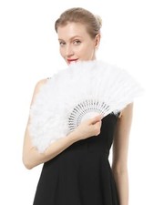 Marabou Fan Hand Held Folding Feather Accessories Women Adult Costume Decorat...