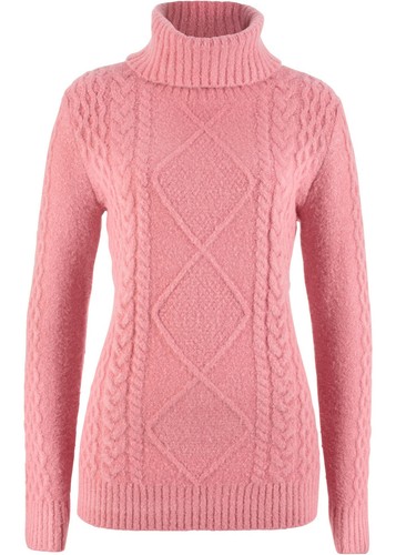 Dusky Pink Cable Knit Chunky Polo Neck Jumper, Roll Neck Sweater | eBay