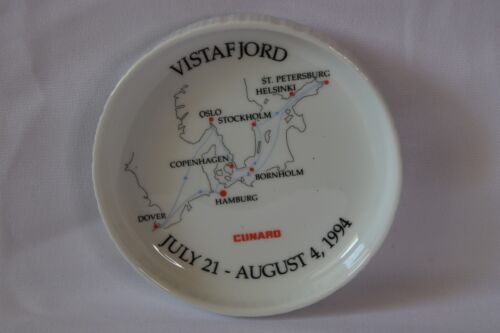 Assiette de collection en porcelaine Cunard Vistafjord croisière 1994 dessous de verre - Photo 1/4