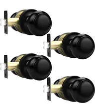 4 Pk Hall/closet Door Knobs In Matte Black Finish Interior Round Passage Door