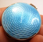 Antique sterling silver tiny compact powder box sky blue enamel guilloche mirror