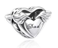 DAD My Angel Wings Heart Charm Bead S925 Sterling Silver Charm For Bracelet