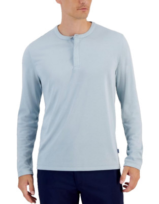 Alfani Mens Regular fit Long Sleeve Henley Shirt Cloud Blue Size XL
