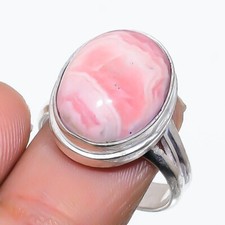 Natural Rhodochrosite Gemstone 925 Sterling Silver Jewelry Ring Size 7.5 US 