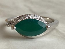 Elegant Sterling Silver Ring with Zirconia  Natural Green Chrysoprase Gemstone