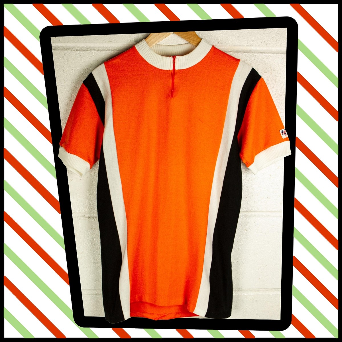 Maillot Cycliste Vintage Kopa Heurtefeu - Années 70 - Orange Et Noir - Taille 3
