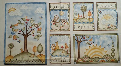 23'' Fabric Panel - Red Rooster Shine - Primitive Country Tree Owl