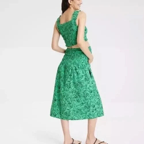 Isabel Maternity Outfit Tank Top Crop and Skirt Floral Green Size M - Picture 2 of 2