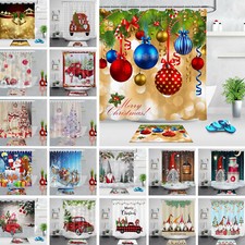 Christmas Bathroom Decor Snowman Elf Santa Shower Curtain Sets Polyester Fabric