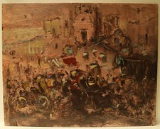 Painting Gemalt DIPINTO OLIO su Faesite Alvaro DANTI "Folla" 50x41 ARCHIVIATO