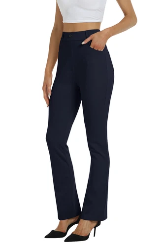 Women Bussiness Slacks Pant Soft Comfy Elastic Casual Stretch Bootcut Trousers - Picture 48 of 66
