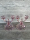 Fenton Iridescent Pink Double Arm Candlestick Candle Holders Pineapple Set Of 2