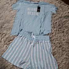 Threadbare Blonde Bestie Pyjama Set Blue Size 12 BNWT RRP £22