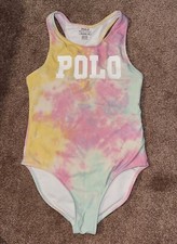 POLO RALPH LAUREN SWIMSUIT GIRLS TIE-DYE ONE-PIECE SPELLED-OUT LOGO SWIMSUIT