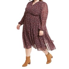 Burgundy Purple Dark Floral Plus Size A Line Dress 4X Cottagecore Boho Whimsy
