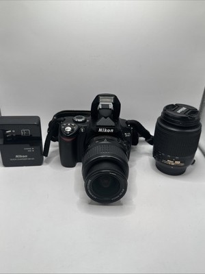 Nikon D40 Camera Kit 18-55mm and 55-200mm Charger Battery Bag SD