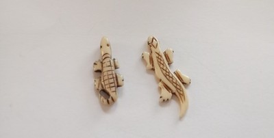 Set of Two Hand-Carved Bone Alligator/Lizard Pendants for Jewelry Making