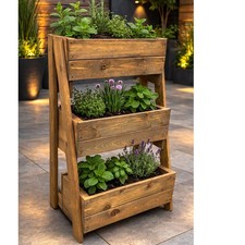 Wooden Ladder Planter Trough Plant Garden Herb Strawberry Raised Stepped Tiered 