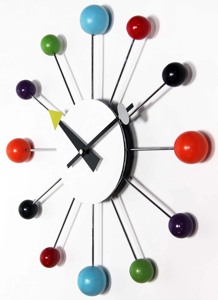 Orb Spoke Midcentury Modern 15 inch Retro Starburst Ball Wall Clock Quiet Qua... - Image 3 of 4