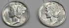1938-P MERCURY DIME SET OF 2 BU BRILLIANT UNCIRCULATED PHILADELPHIA 90% SILVER