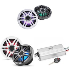 Clarion Marine 4 Channel Amp Premium 7.7" 6.5" LED Boat Audio Upgrade Bundle