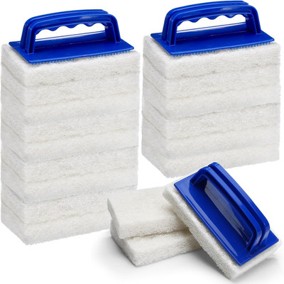 18 Pcs Handled Bath Scrubber Set, 15 Bathroom Scouring Pad 3 Bathtub Scrubber wi