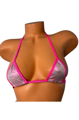 Fuchsia  Dot on pale pink   Micro Bikini TopExtreme Sexy Top Only
