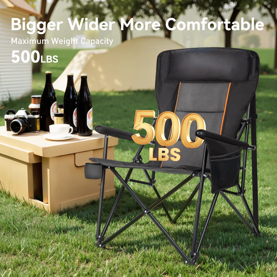 2PCS Camping Chair Oversized High Back Portable Chair Heavy Duty Support 500LBS - Image 3 of 4