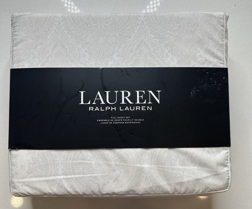Ralph Lauren Full Sheet Set Rosedale Paisley Beige 4pc Medallions Castlehead - Picture 2 of 5
