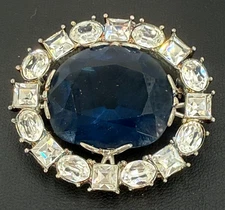 Vintage Smithsonian Institution Brooch Replica the Hope Diamond Blue Glass Oval