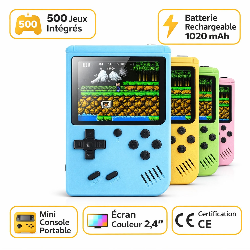 Console Rétro Portable Idée Cadeau Anniversaire 500 Jeux avec Écran LCD