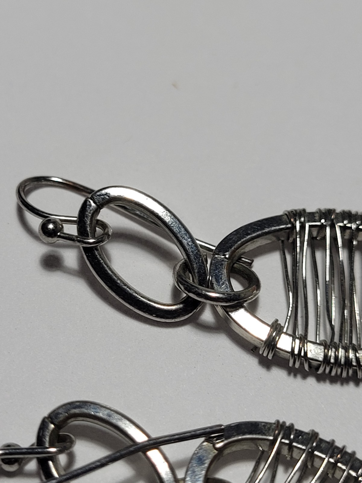 Silvertone Wire Wrap Oval Dangle Hook Statement E… - image 9