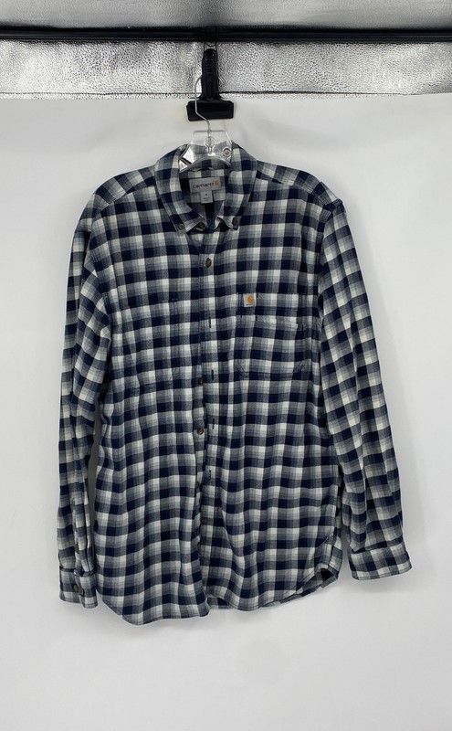 Carhartt Mens Blue White Plaid Long Sleeve Relaxed Fit Button-Up Shirt Size M