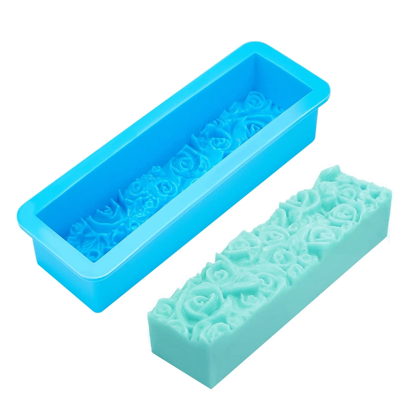 PH PandaHall Rose Loaf Mold, 22oz Flower Silicone Soap Molds 3D Embossed Blue