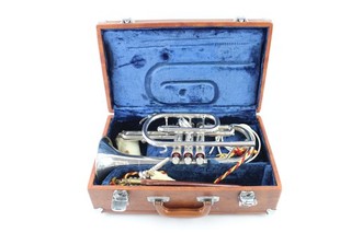 Strumento corno ottone tono argento Lark Cornet con custodia rigida strumenti mute e pulizia